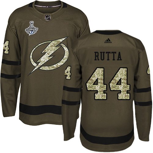 Men Adidas Tampa Bay Lightning #44 Jan Rutta Green Salute to Service 2020 Stanley Cup Champions Stitched NHL Jersey